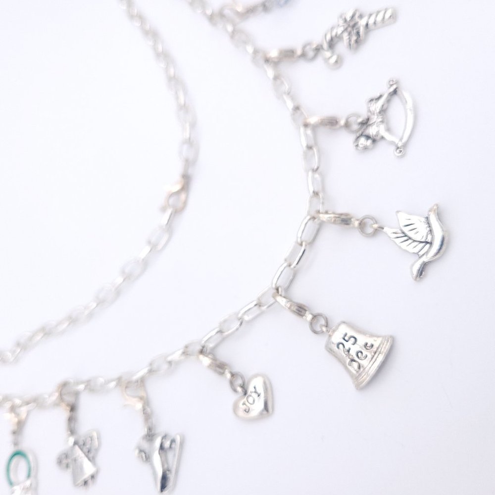 12 Days of Christmas Charm Necklace Holiday Charms Silvertone Enameled